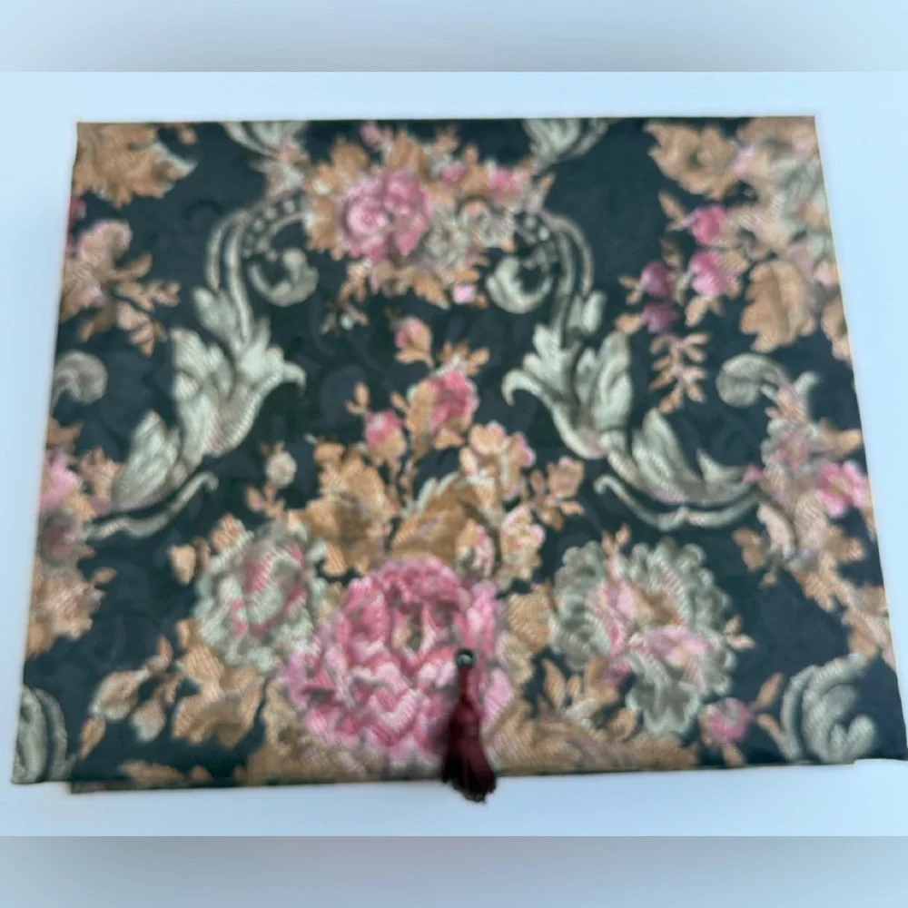 Vintage Damask Floral Storage/Jewelry Box, Tassel, 12x10x2 in.